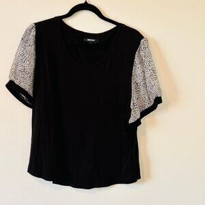 DKNY Black & White Animal Print Top Size L
